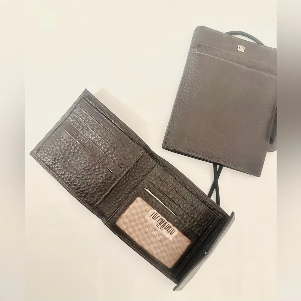 DORSA Leather Traveling Pouch for passport with wallet. Hand crafted. Brown